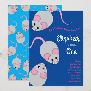 Mus Cute Mice Kids 1:a födelsedag Party Inbjudningar