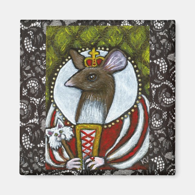 Mus eller Råtta Queen med katt Magnet (Framsidan)