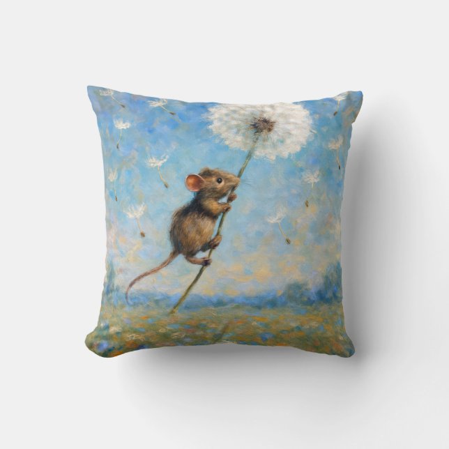 Mus Flytande på en fluffy Dandelion Kudde (Framsida)