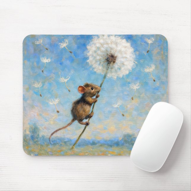 Mus Flytande på en fluffy Dandelion Musmatta (Med mus)