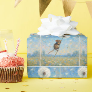Mus Flytande på en fluffy Dandelion Presentpapper