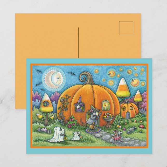 MUS HOUSE, LITTLE MICE, BUS ELLER GODIS HALLOWEEN VYKORT (Fram/baksida)