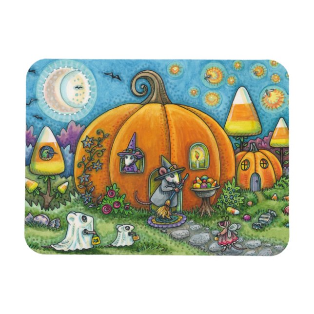 MUS HOUSE, TRICK ELLER TREATERS HALLOWEEN MAGNET (Horisontell)