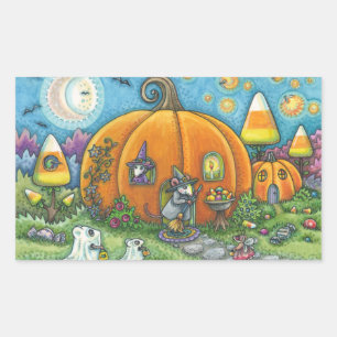 MUS HUS, TRICK ELLER BEHANDLAR HALLOWEEN STICKARE REKTANGULÄRT KLISTERMÄRKE