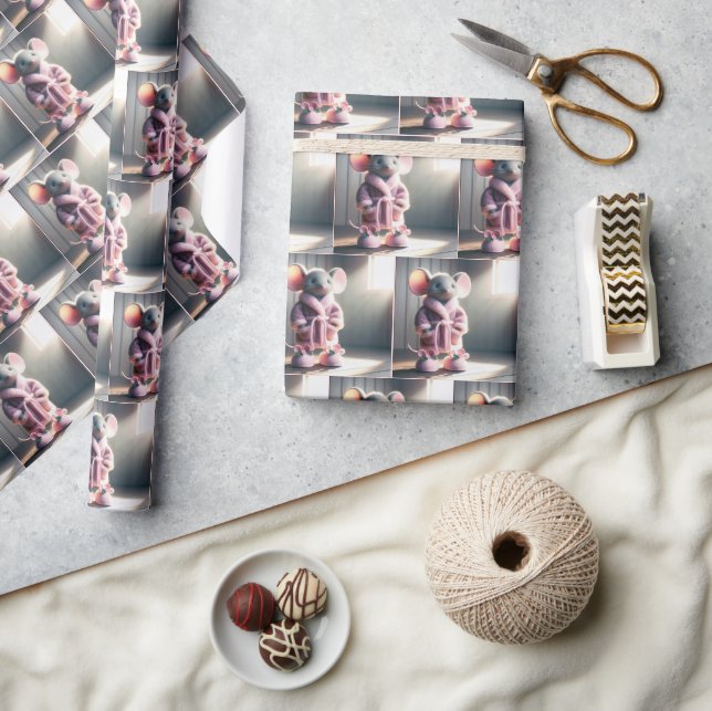 Mus i en Rosa Robe med Tofflor Presentpapper (Hantverk)