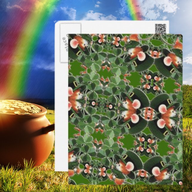 Mus i Klöver Kaleidoscope St. Patrick's Day Vykort (Mouse in Clover Kaleidoscope St. Patrick's Day Postcard)