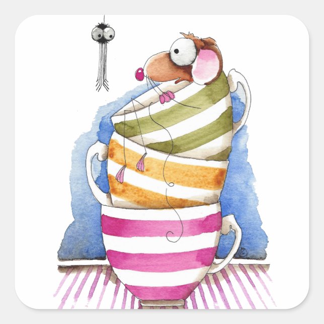 Mus i kopp fyrkantigt klistermärke (Framsida)