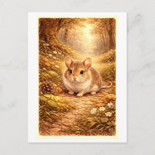 Mus i skogen illustration i vintage stil vykort