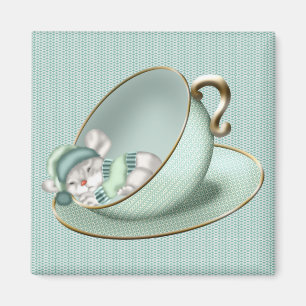 Mus i Sleeping Tea Kopp Magnet