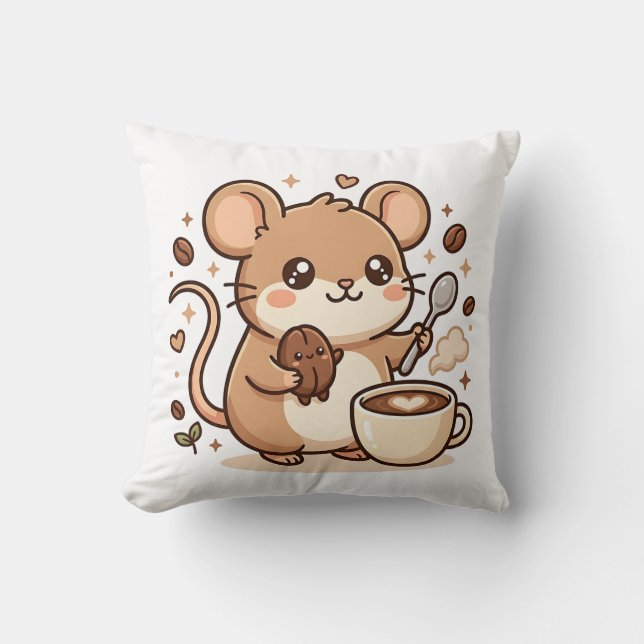Mus Kawaii Kaffe Kastkudde Kudde (Framsida)