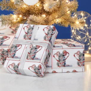 Mus med Candy cane hjärta Presentpapper