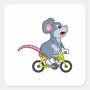 Mus med cykel fyrkantigt klistermärke