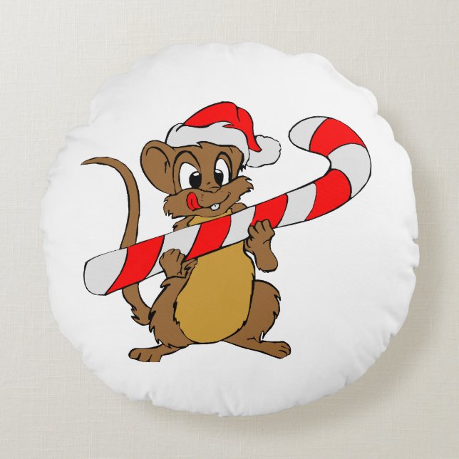 Mus med en julcandy cane rund kudde (Framsidan)