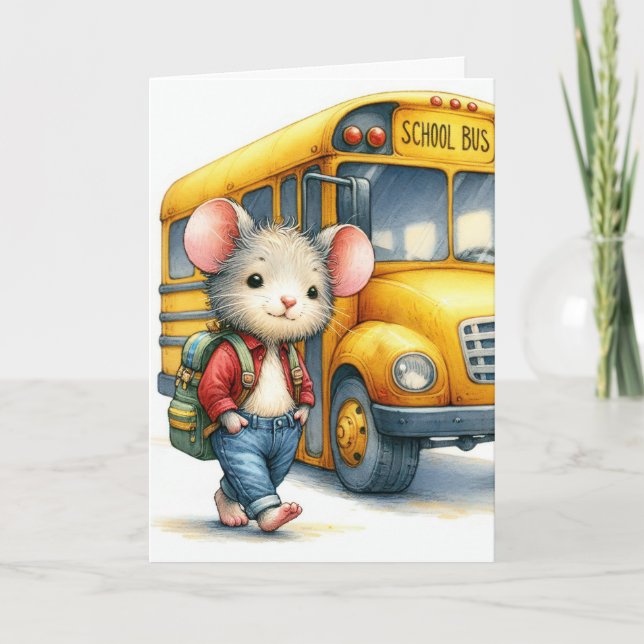 Mus med Gult School Buss Kort (Framsida)