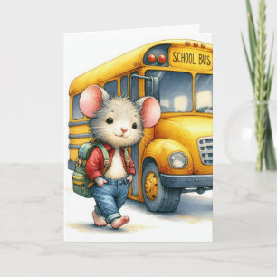 Mus med Gult School Buss Kort