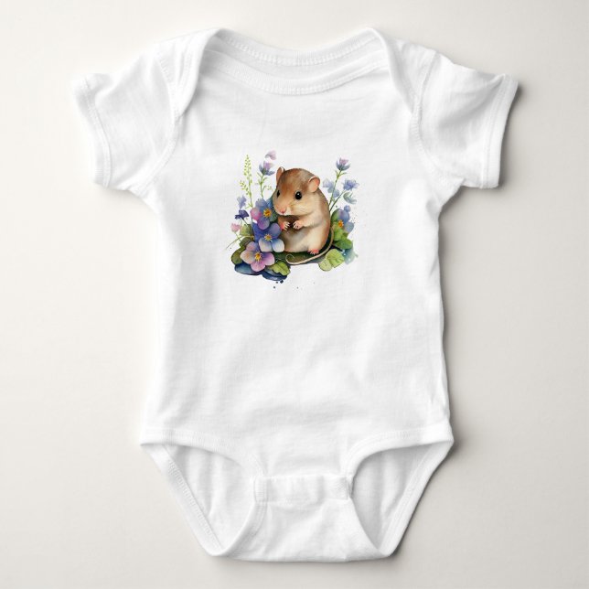 Mus med Lila blommor T Shirt (Framsida)