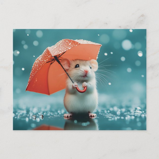 Mus med paraply i Spanien: Cute Rainy Day Scene Helg Vykort (Framsida)