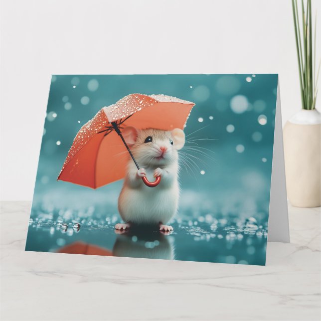 Mus med paraply i Spanien: Cute Rainy Day Scene Kort (Framsida)