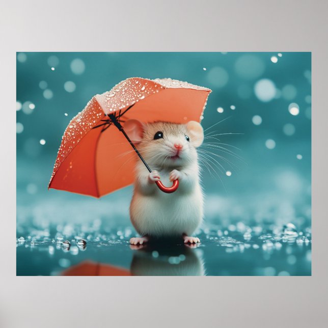 Mus med paraply i Spanien: Cute Rainy Day Scene Poster (Framsidan)