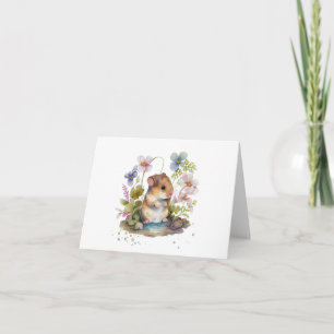 Mus med Puddle och Flowers BLANK Kort