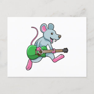 Mus möss vid musik med gitarr vykort