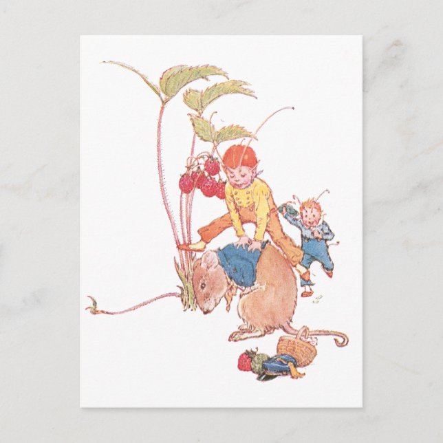 Mus och Älvor som spelar upp blad Vykort (Framsida)