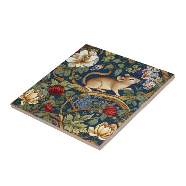 Mus och blommor Art nouveau Kakelplatta (Sidan)