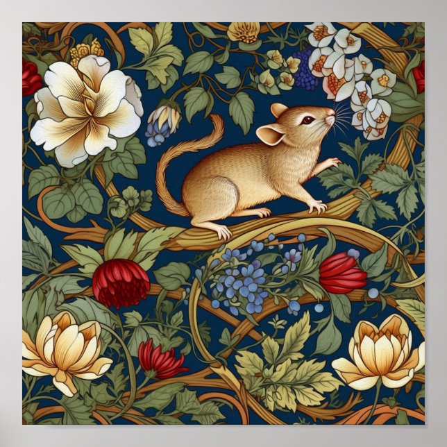 Mus och blommor Art nouveau Poster (Framsidan)