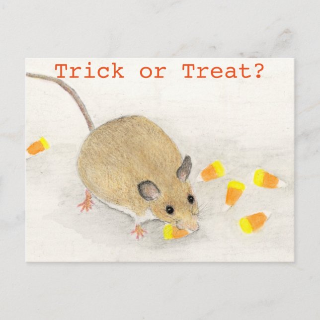 Mus och Candy corn Halloween Vykort (Framsida)