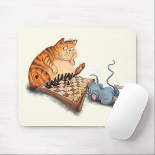 Mus- och katt- schackspelande musmatta