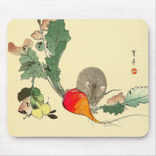 Mus och röd rädisa, japansk måla c.1800s musmatta