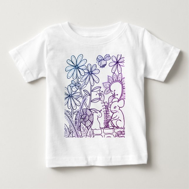 Mus och snigel med fantasiblommor  t shirt (Framsida)