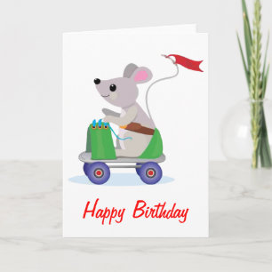 Mus på en Skate Scooter Birthday Kort