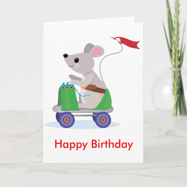 Mus på en Skate Scooter Birthday Kort (Framsida)