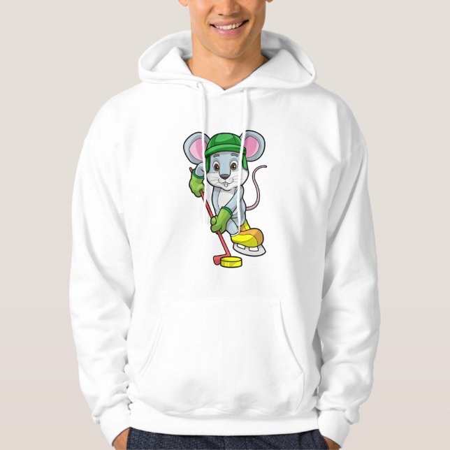 Mus på ishockey med ishockeyklubba hoodie (Framsida)