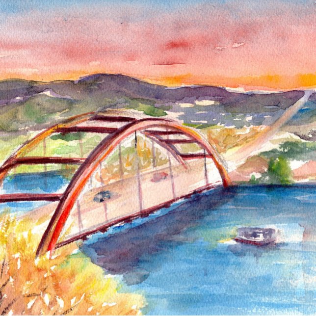 Mus Pad - Pennybacker Bridge Musmatta (Add a touch of beautiful Austin skyline at your desk ,with this art printed mouse pad .)