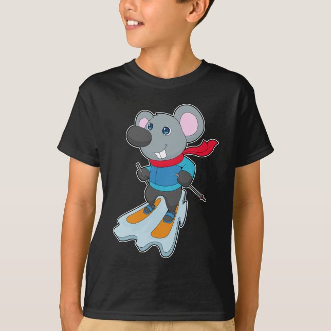 Mus skidåkare skid vinter sport t shirt (Framsida)