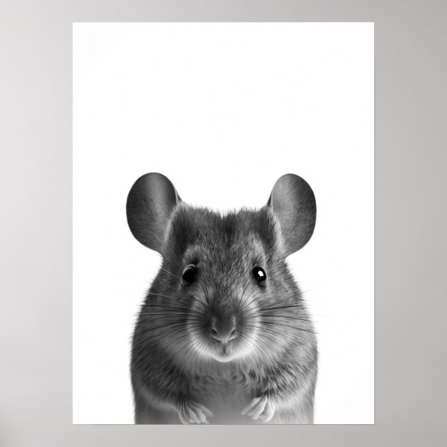Mus Skogslandskap Modern Porträtt svart vitt Poster (Framsidan)