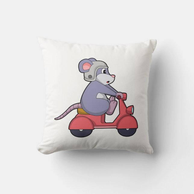 Mus som Biker med Scooter.PNG Kudde (Framsida)