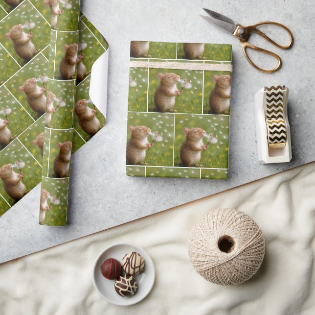 Mus som blåser på maskrosfrön presentpapper (Hantverk)