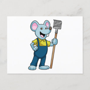Mus som bonde med kratta vykort