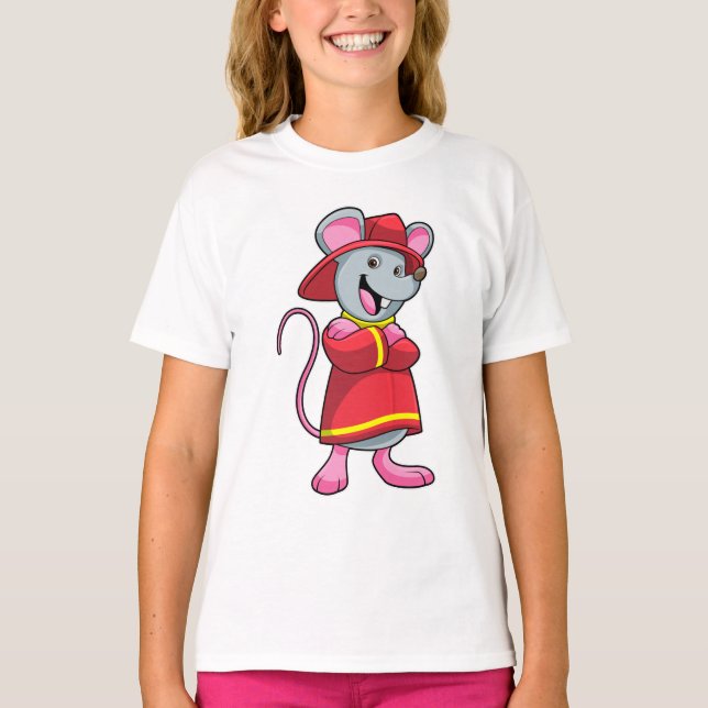 Mus som brandman med Helmet T Shirt (Framsida)