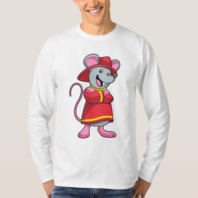 Mus som brandman med Helmet T Shirt (Framsida)