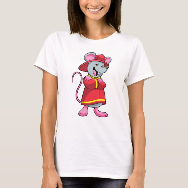Mus som brandman med Helmet T Shirt (Framsida)