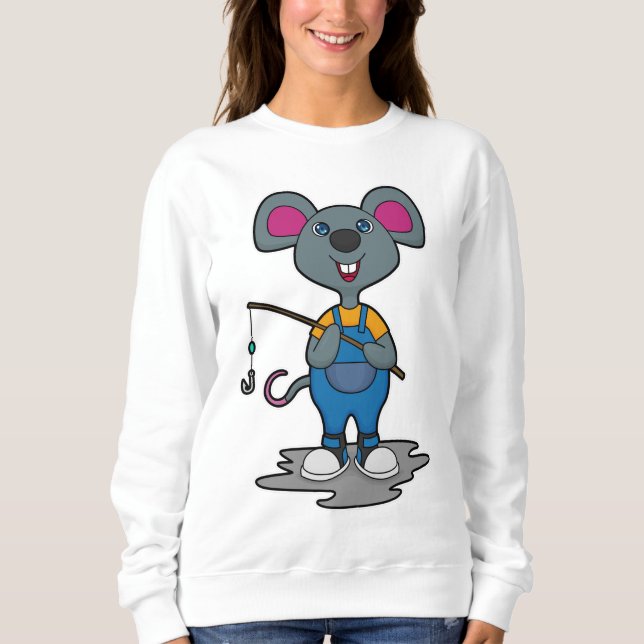 Mus som Fiskare med Fiskespö T Shirt (Framsida)