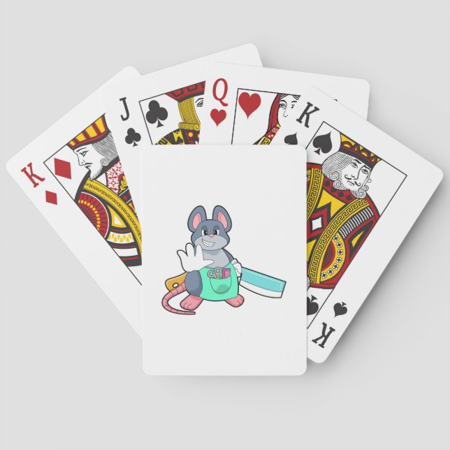 Mus som frisör med sax och kam casinokort (Baksidan)