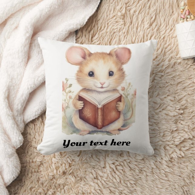 Mus som läser bok, söt kudde (Filt)