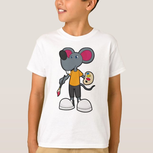 Mus som målarfärg med färg och pensel t shirt (Framsida)
