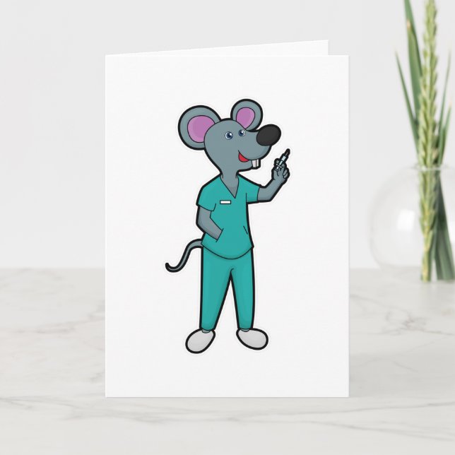 Mus som sjuksköterska vid vaccination med spruta kort (Framsida)