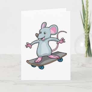 Mus som skateboardåkare med skateboard kort